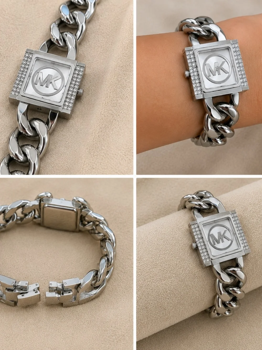 Michael Kors Silver Crystal-Accent Chain Bracelet Watch